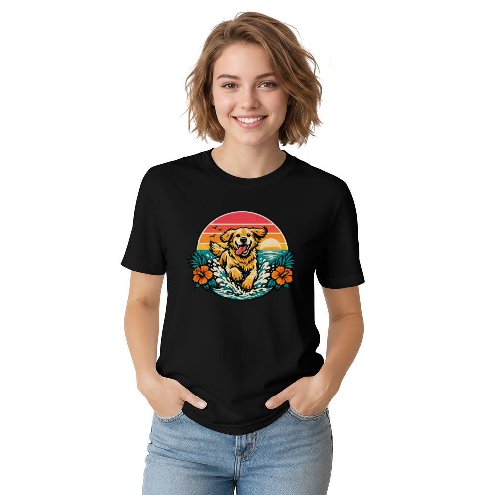 Retro Surf Golden Retriever Sunset Graphic Tee Cute Gifts for Men Women Boy Kids T-Shirt