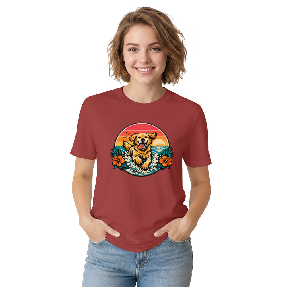 Retro Surf Golden Retriever Sunset Graphic Tee Cute Gifts for Men Women Boy Kids T-Shirt