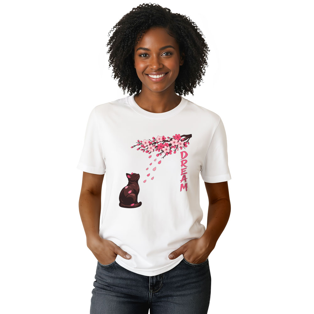 Sakura Dreams Cat Tee Calm Gifts for Men Women Boy Kids T-Shirt
