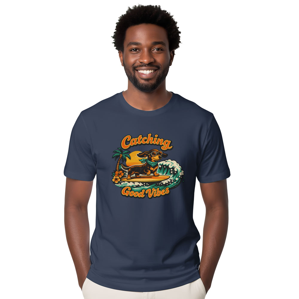 70s Surf Dachshund Graphic Tee Long Dog Longboard Retro Gifts for Men Women Boy Kids T-Shirt