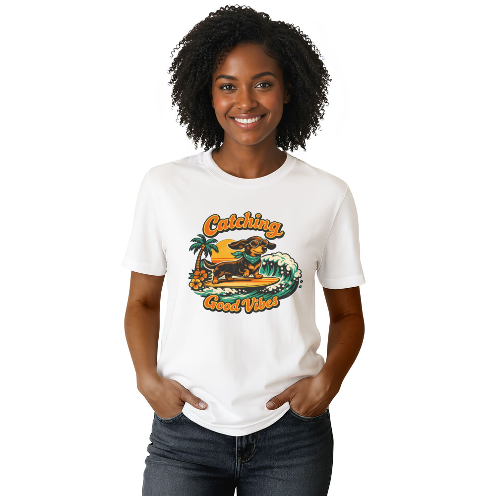 70s Surf Dachshund Graphic Tee Long Dog Longboard Retro Gifts for Men Women Boy Kids T-Shirt