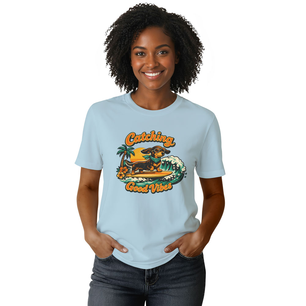 70s Surf Dachshund Graphic Tee Long Dog Longboard Retro Gifts for Men Women Boy Kids T-Shirt