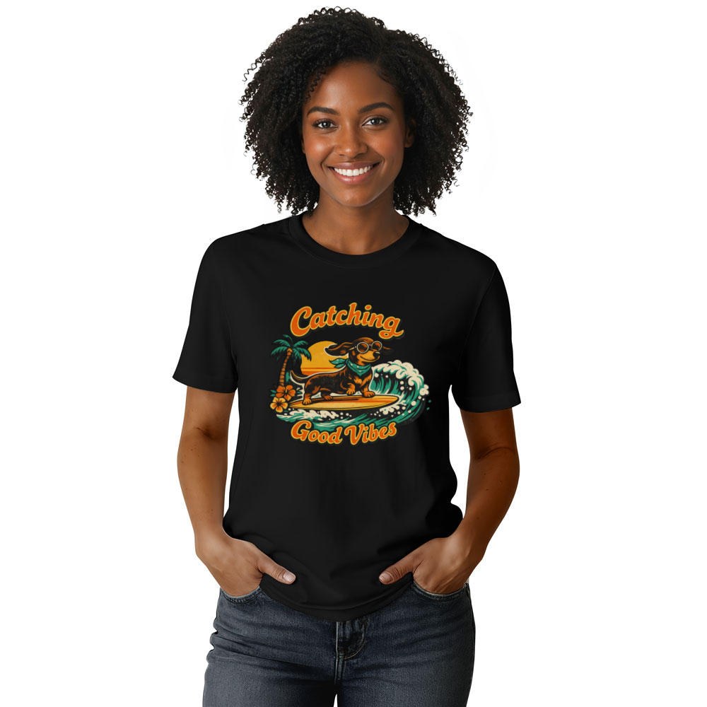 70s Surf Dachshund Graphic Tee Long Dog Longboard Retro Gifts for Men Women Boy Kids T-Shirt