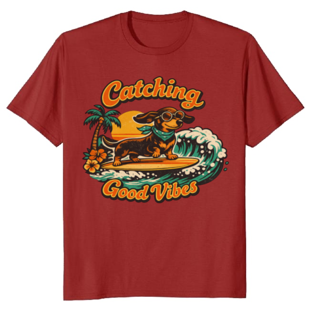 70s Surf Dachshund Graphic Tee Long Dog Longboard Retro Gifts for Men Women Boy Kids T-Shirt