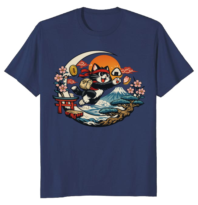Ukiyo-E Arcade Leaping Otaku Cat Retro Gaming T-Shirt Nostalgic Gifts for Men Women Boy Kids T-Shirt