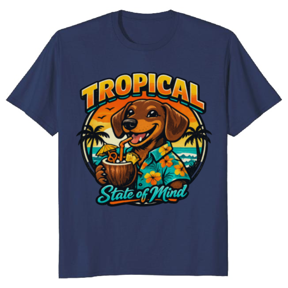 Retro Tropical Dachshund Sunset Vector T-Shirt Beach Vacation Dog Lover Retro Gifts for Men Women Boy Kids T-Shirt