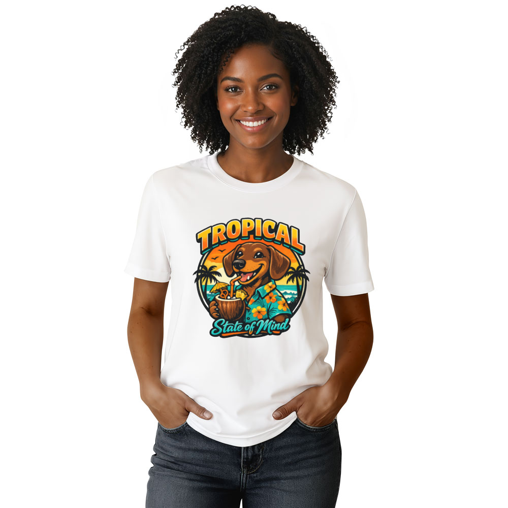 Retro Tropical Dachshund Sunset Vector T-Shirt Beach Vacation Dog Lover Retro Gifts for Men Women Boy Kids T-Shirt