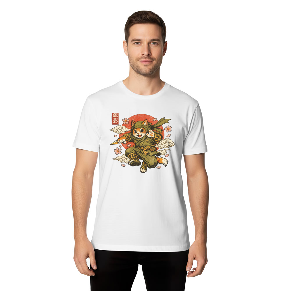 Ninja Cat Sakura Strike Vintage Japanese Graphic Whimsical Gifts for Men Women Boy Kids T-Shirt