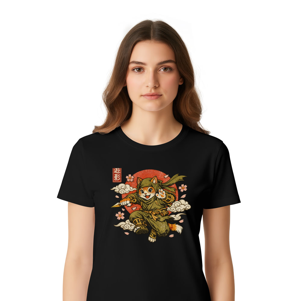 Ninja Cat Sakura Strike Vintage Japanese Graphic Whimsical Gifts for Men Women Boy Kids T-Shirt