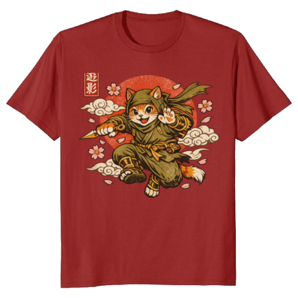 Ninja Cat Sakura Strike Vintage Japanese Graphic Whimsical Gifts for Men Women Boy Kids T-Shirt