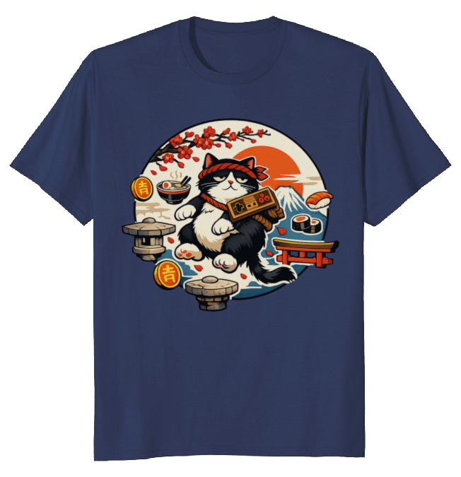 Ukiyo-e Otaku Cat T-Shirt For Anime Fans Vintage Gifts for Men Women Boy Kids T-Shirt