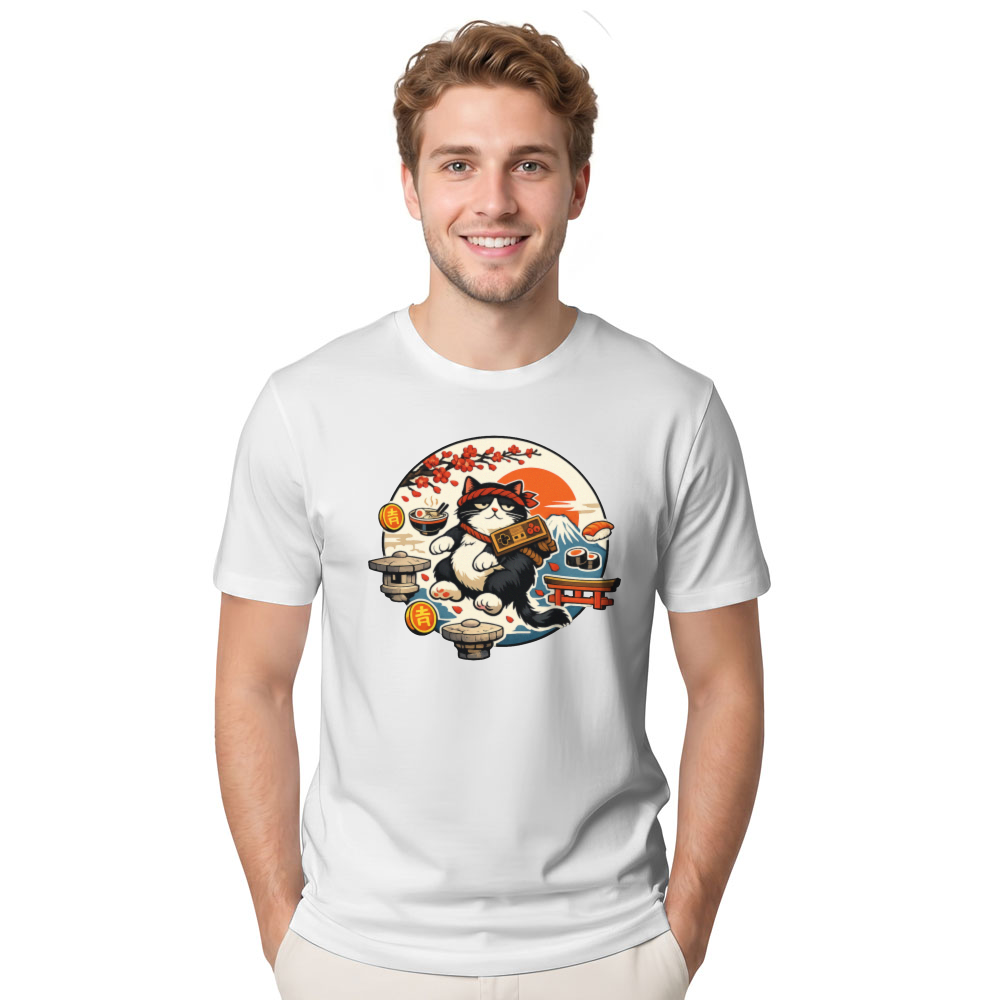 Ukiyo-e Otaku Cat T-Shirt For Anime Fans Vintage Gifts for Men Women Boy Kids T-Shirt