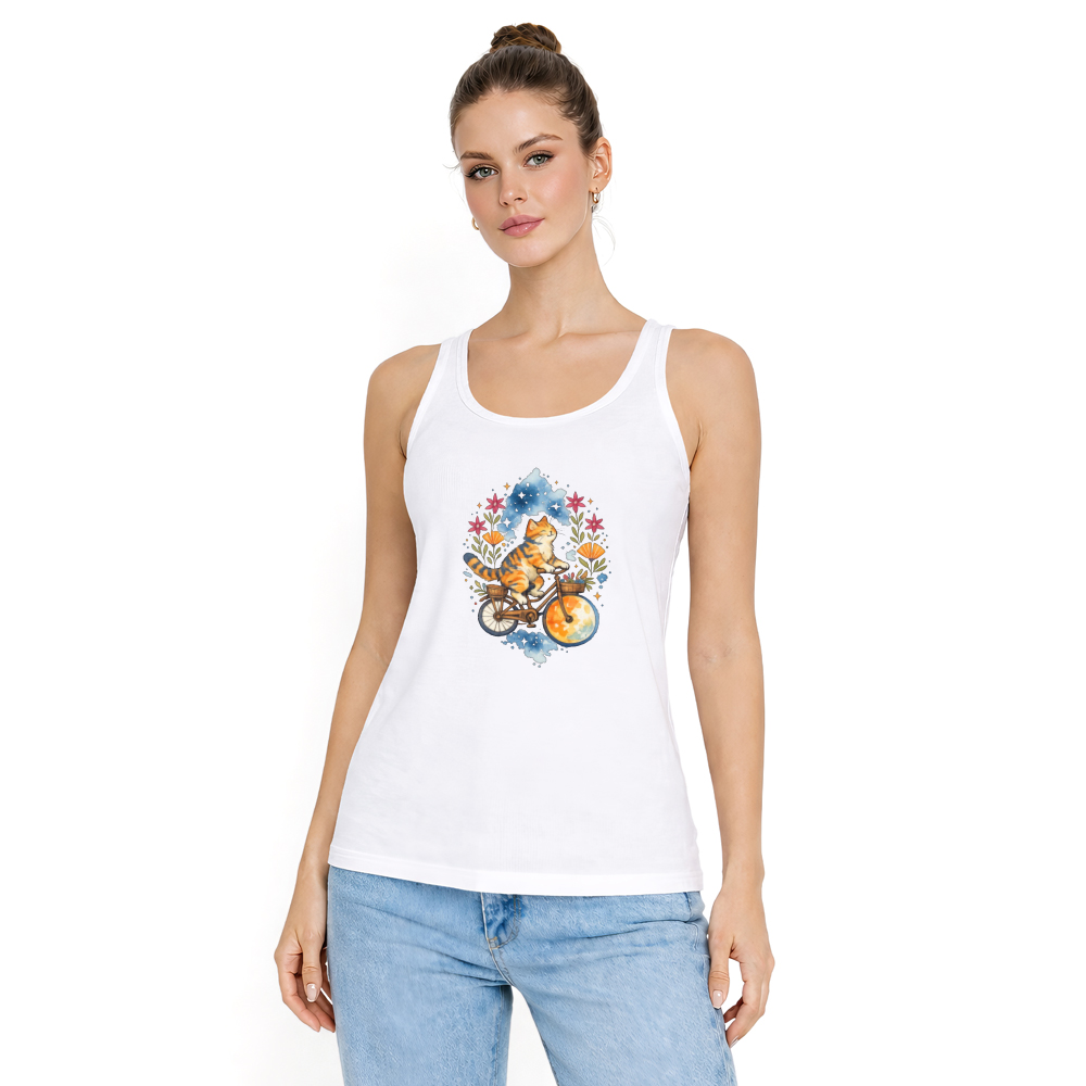 Watercolor Tabby Cat Moon Rider Tanktop Boho Celestial Tee Whimsical Gifts for Men Women Boy Kids Tanktop - Unisex