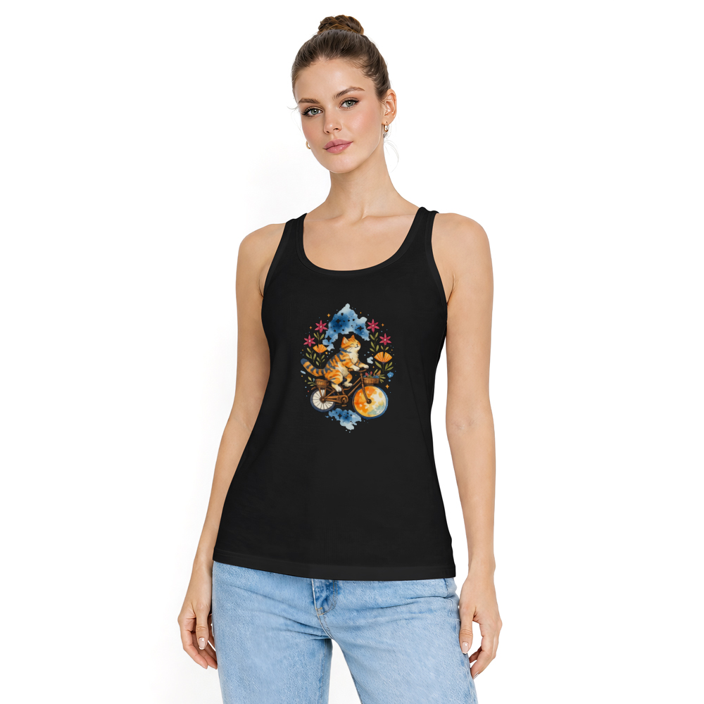 Watercolor Tabby Cat Moon Rider Tanktop Boho Celestial Tee Whimsical Gifts for Men Women Boy Kids Tanktop - Unisex