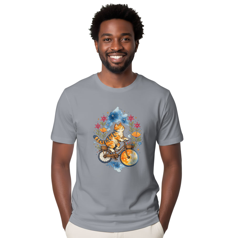 Celestial Tabby Moon Rider Tee Watercolor Folk Art Whimsical Gifts For Men Women Boy Kids T-Shirt