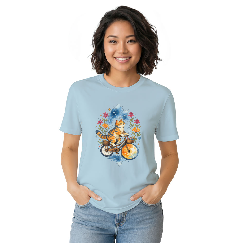 Celestial Tabby Moon Rider Tee Watercolor Folk Art Whimsical Gifts For Men Women Boy Kids T-Shirt