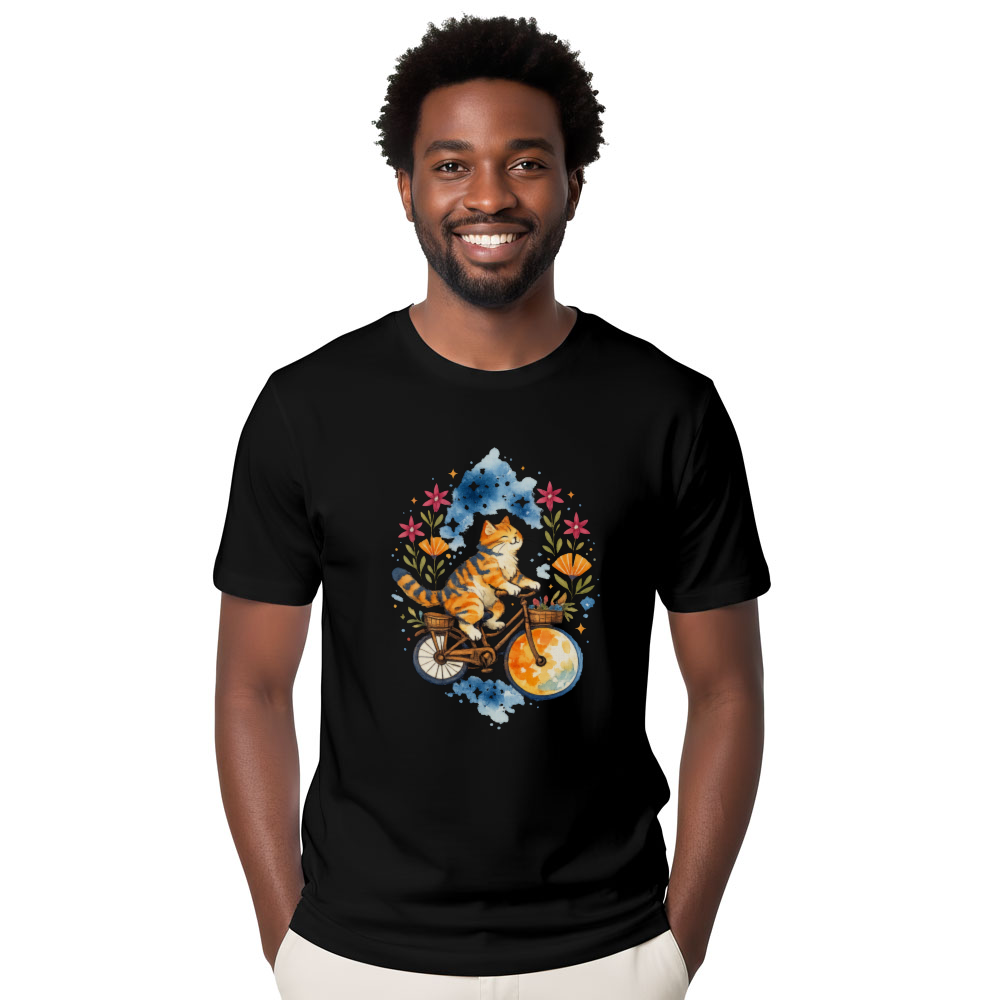 Celestial Tabby Moon Rider Tee Watercolor Folk Art Whimsical Gifts For Men Women Boy Kids T-Shirt