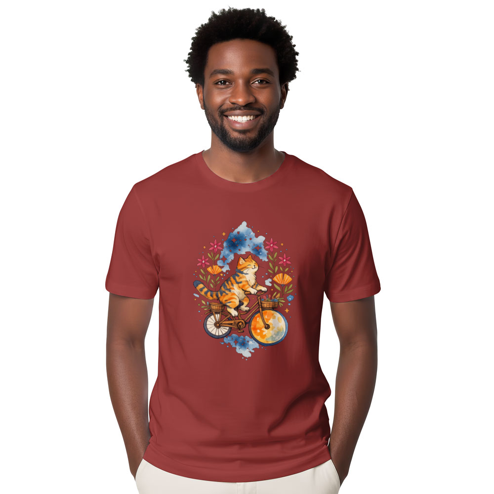 Celestial Tabby Moon Rider Tee Watercolor Folk Art Whimsical Gifts For Men Women Boy Kids T-Shirt