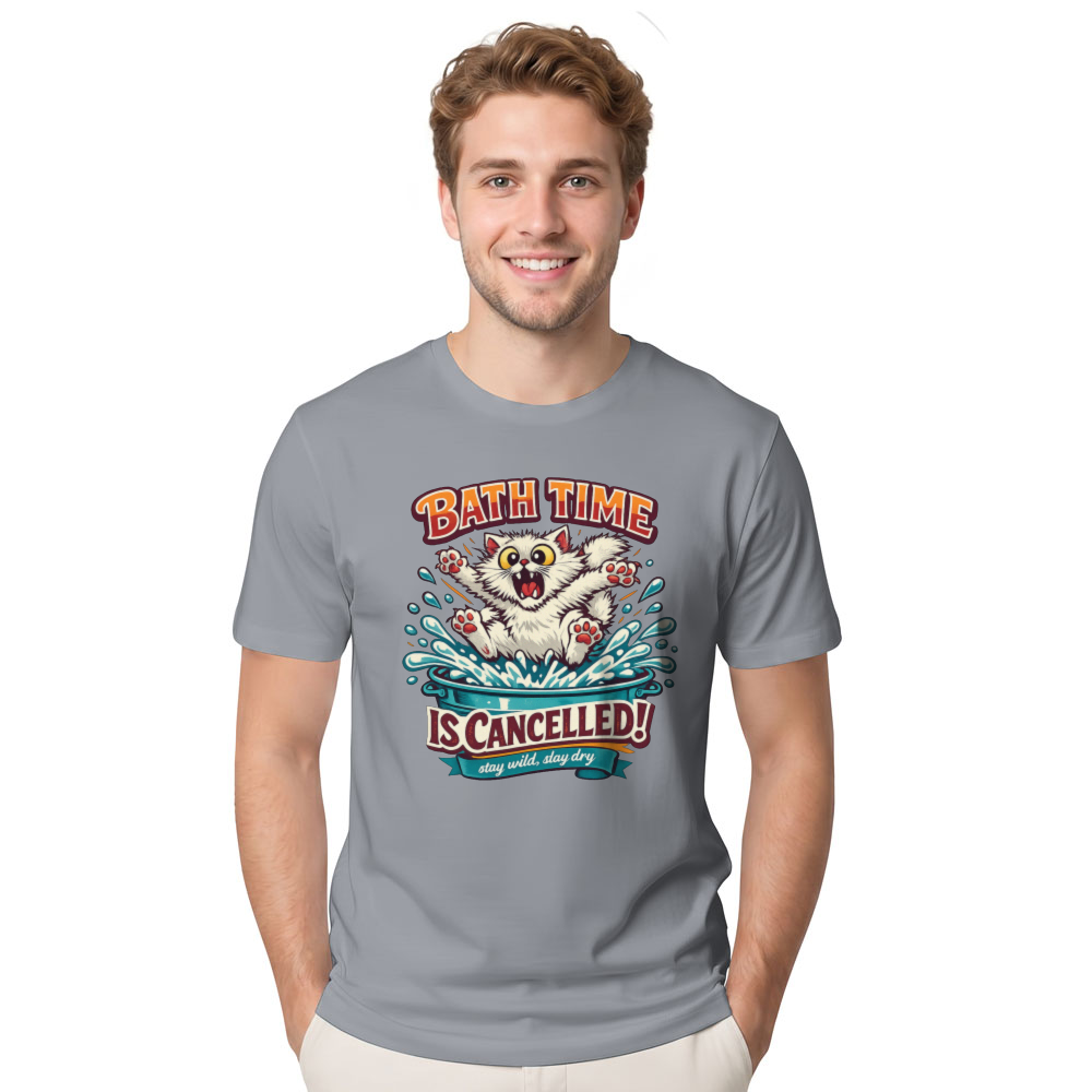 Retro Chaotic Cat Splash Graphic Bath Time Escape Funny Gifts for Men Women Boy Kids T-Shirt