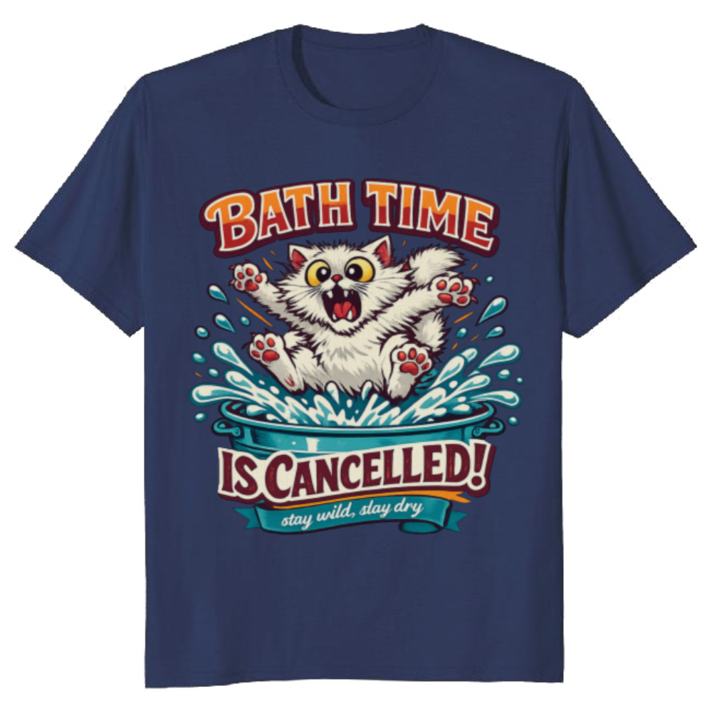 Retro Chaotic Cat Splash Graphic Bath Time Escape Funny Gifts for Men Women Boy Kids T-Shirt