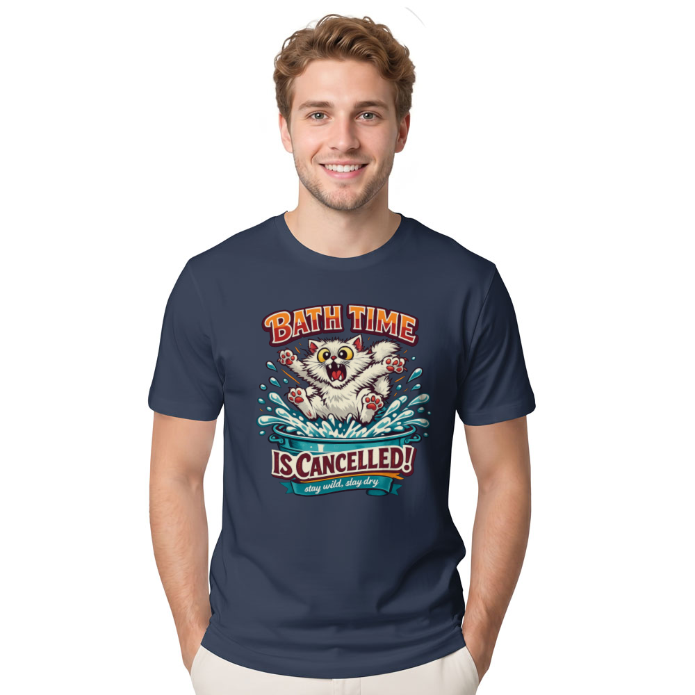 Retro Chaotic Cat Splash Graphic Bath Time Escape Funny Gifts for Men Women Boy Kids T-Shirt