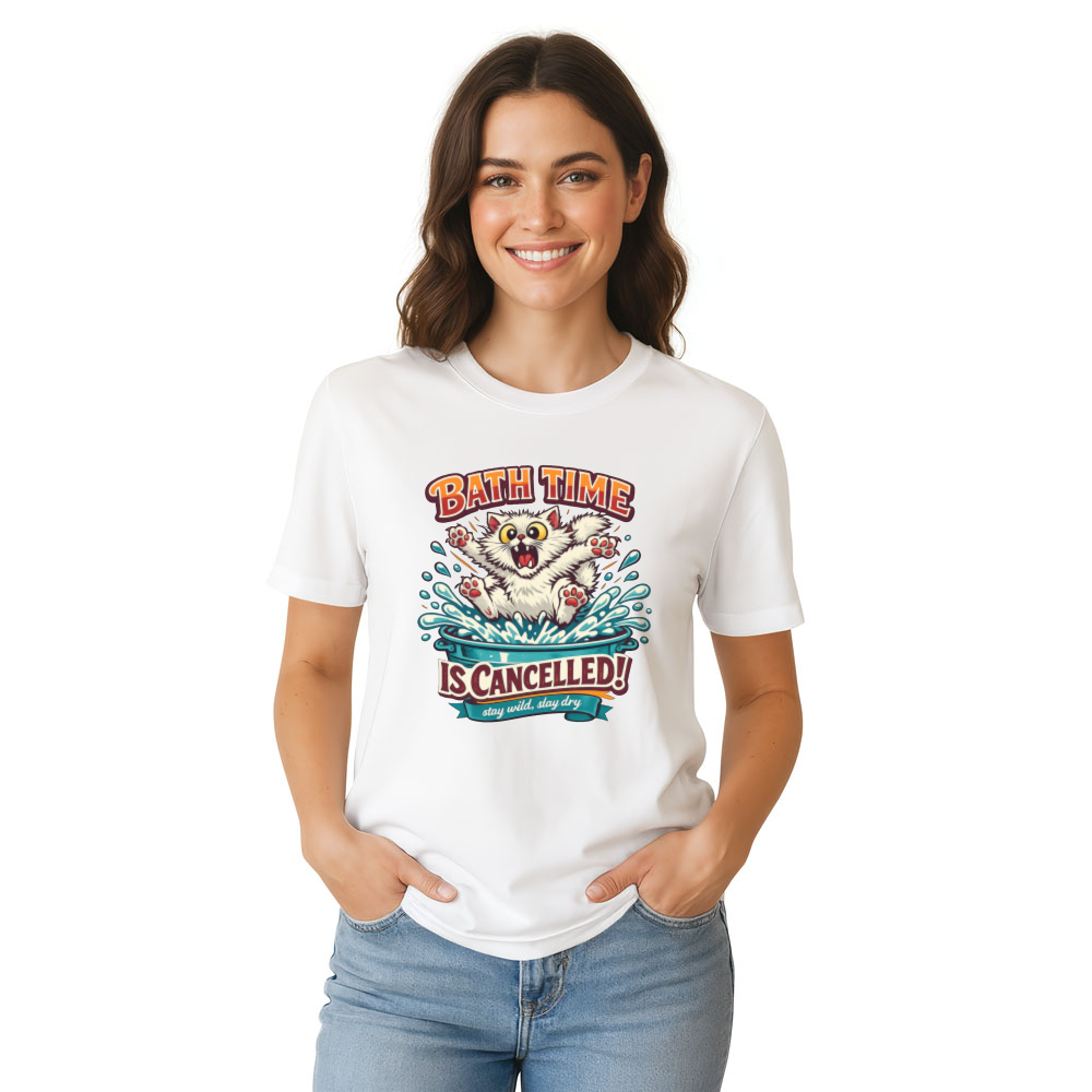 Retro Chaotic Cat Splash Graphic Bath Time Escape Funny Gifts for Men Women Boy Kids T-Shirt