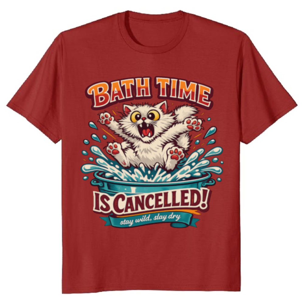 Retro Chaotic Cat Splash Graphic Bath Time Escape Funny Gifts for Men Women Boy Kids T-Shirt
