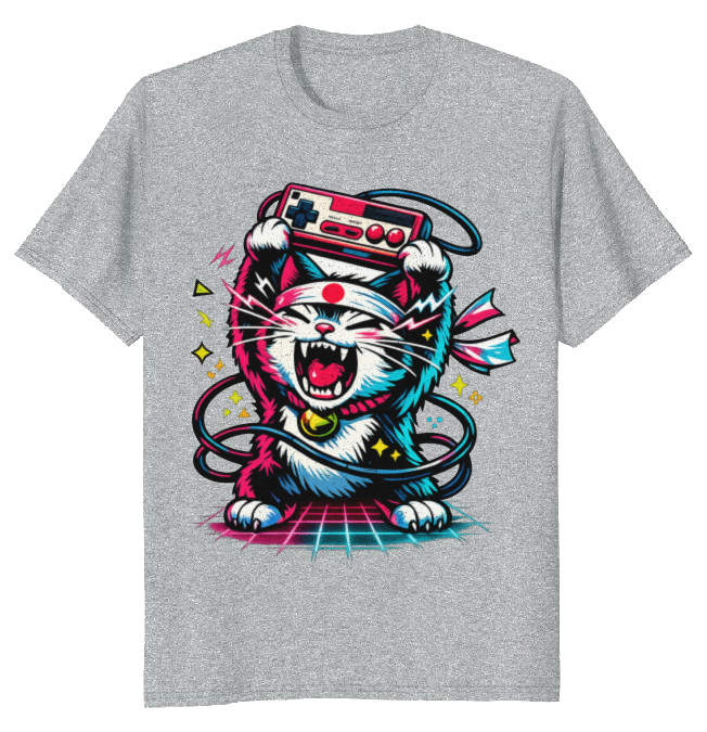 Neon Rage Retro Japanese Cat Arcade Design Energetic Gifts for Men Women Boy Kids T-Shirt