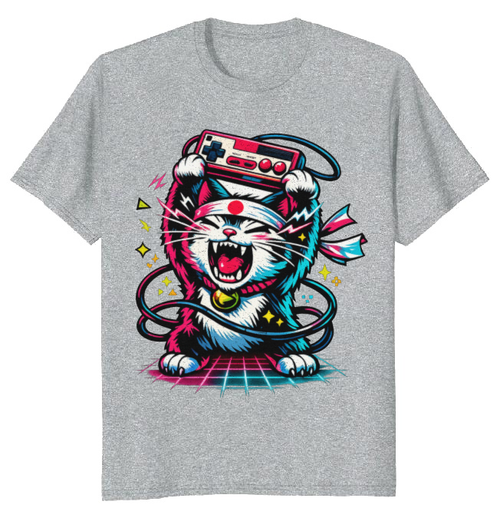 Neon Rage Retro Japanese Cat Arcade Design Energetic Gifts for Men Women Boy Kids T-Shirt