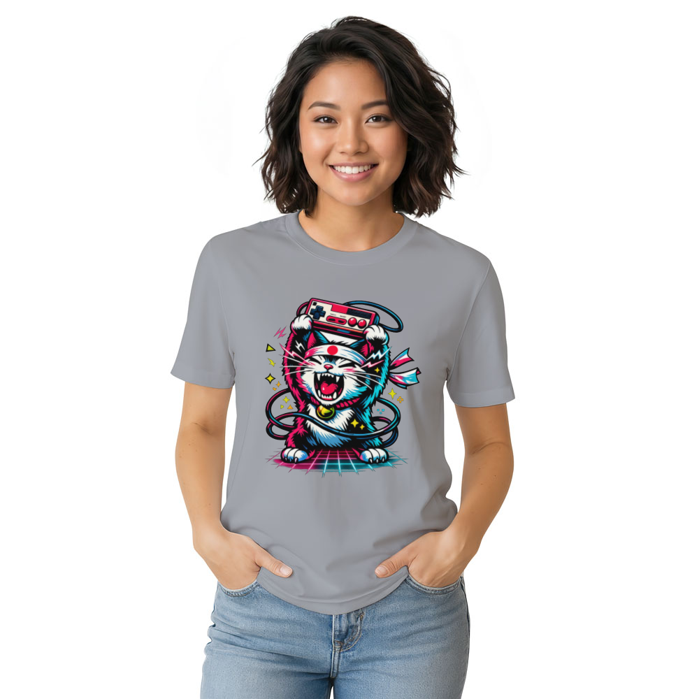 Neon Rage Retro Japanese Cat Arcade Design Energetic Gifts for Men Women Boy Kids T-Shirt