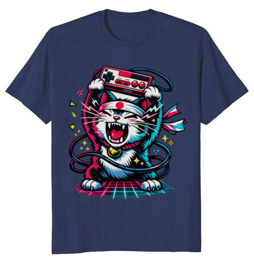 Neon Rage Retro Japanese Cat Arcade Design Energetic Gifts for Men Women Boy Kids T-Shirt