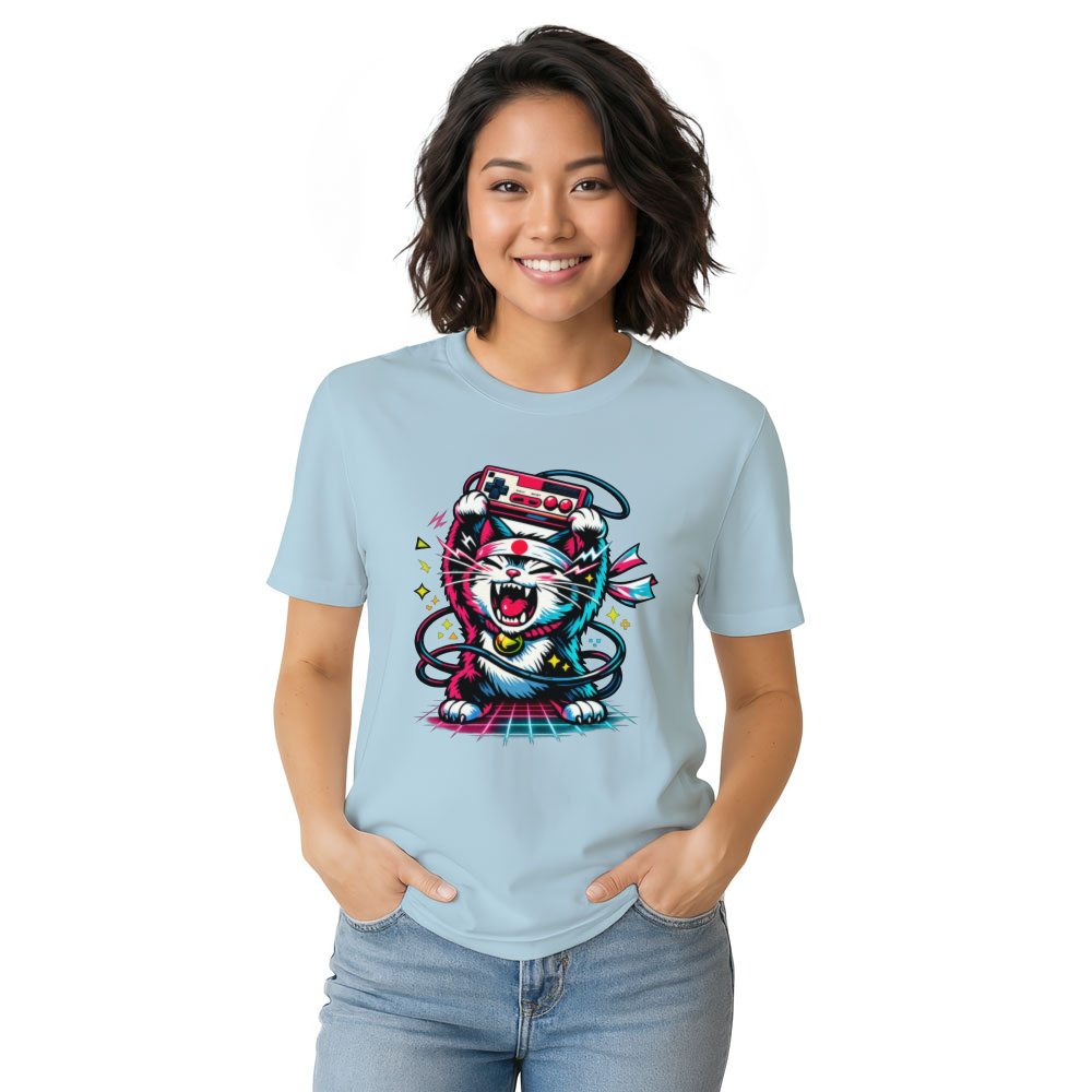 Neon Rage Retro Japanese Cat Arcade Design Energetic Gifts for Men Women Boy Kids T-Shirt