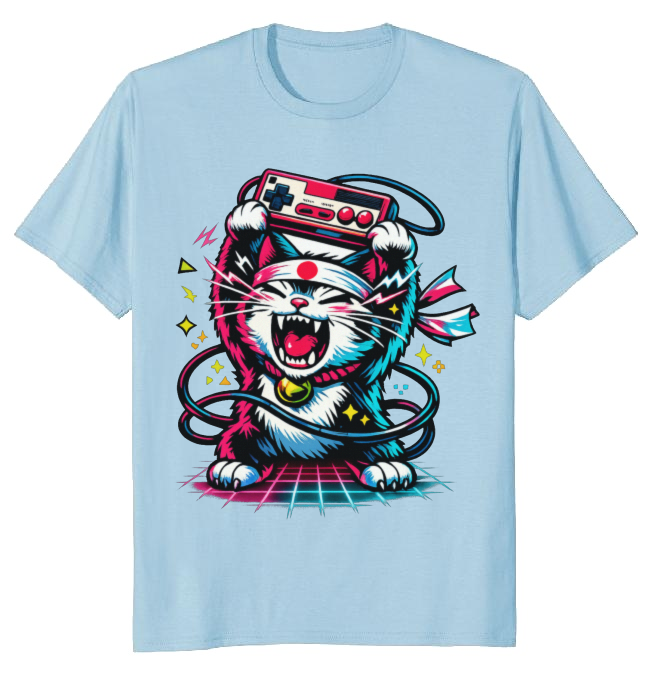 Neon Rage Retro Japanese Cat Arcade Design Energetic Gifts for Men Women Boy Kids T-Shirt