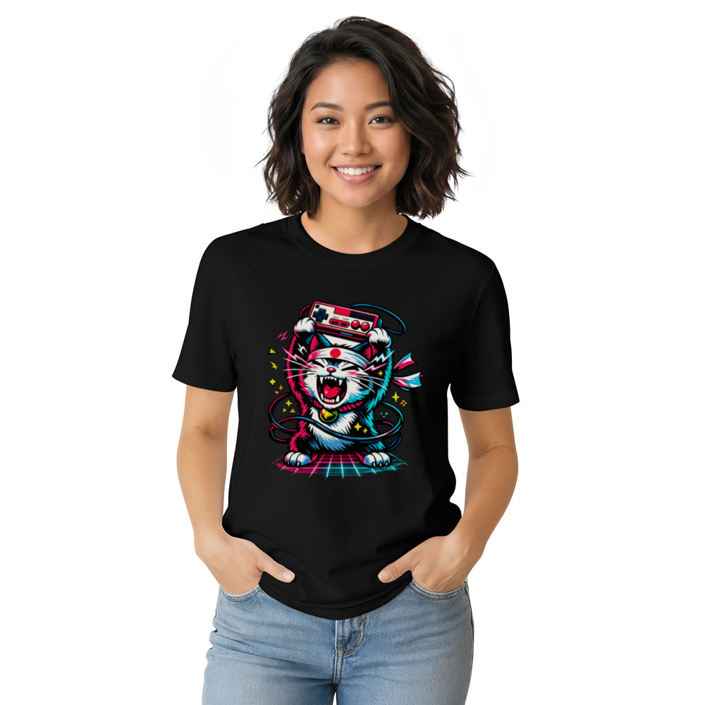 Neon Rage Retro Japanese Cat Arcade Design Energetic Gifts for Men Women Boy Kids T-Shirt