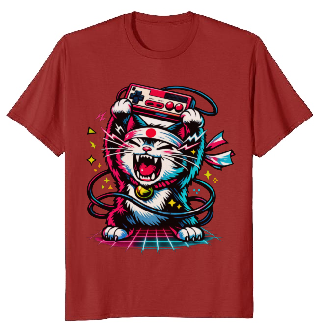 Neon Rage Retro Japanese Cat Arcade Design Energetic Gifts for Men Women Boy Kids T-Shirt