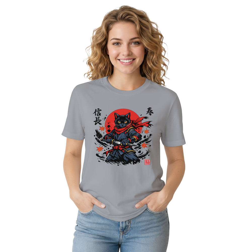 Shadow Feline Ninja Cat Ukiyo-e Graphic Tee Rising Sun Navy Red Cool Gifts for Men Women Boy Kids T-Shirt