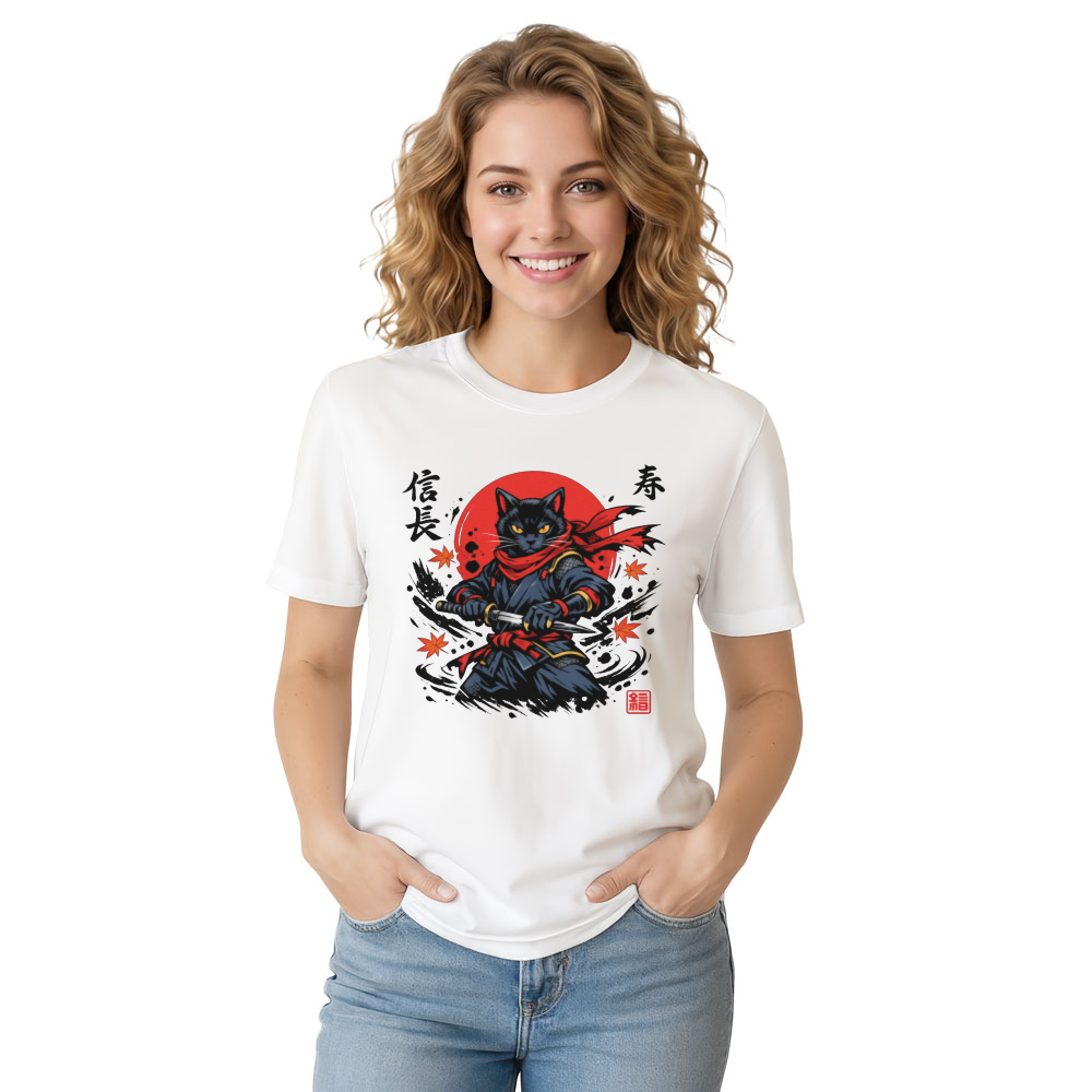 Shadow Feline Ninja Cat Ukiyo-e Graphic Tee Rising Sun Navy Red Cool Gifts for Men Women Boy Kids T-Shirt