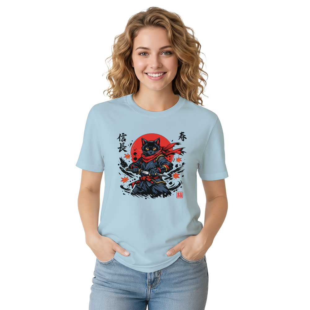 Shadow Feline Ninja Cat Ukiyo-e Graphic Tee Rising Sun Navy Red Cool Gifts for Men Women Boy Kids T-Shirt