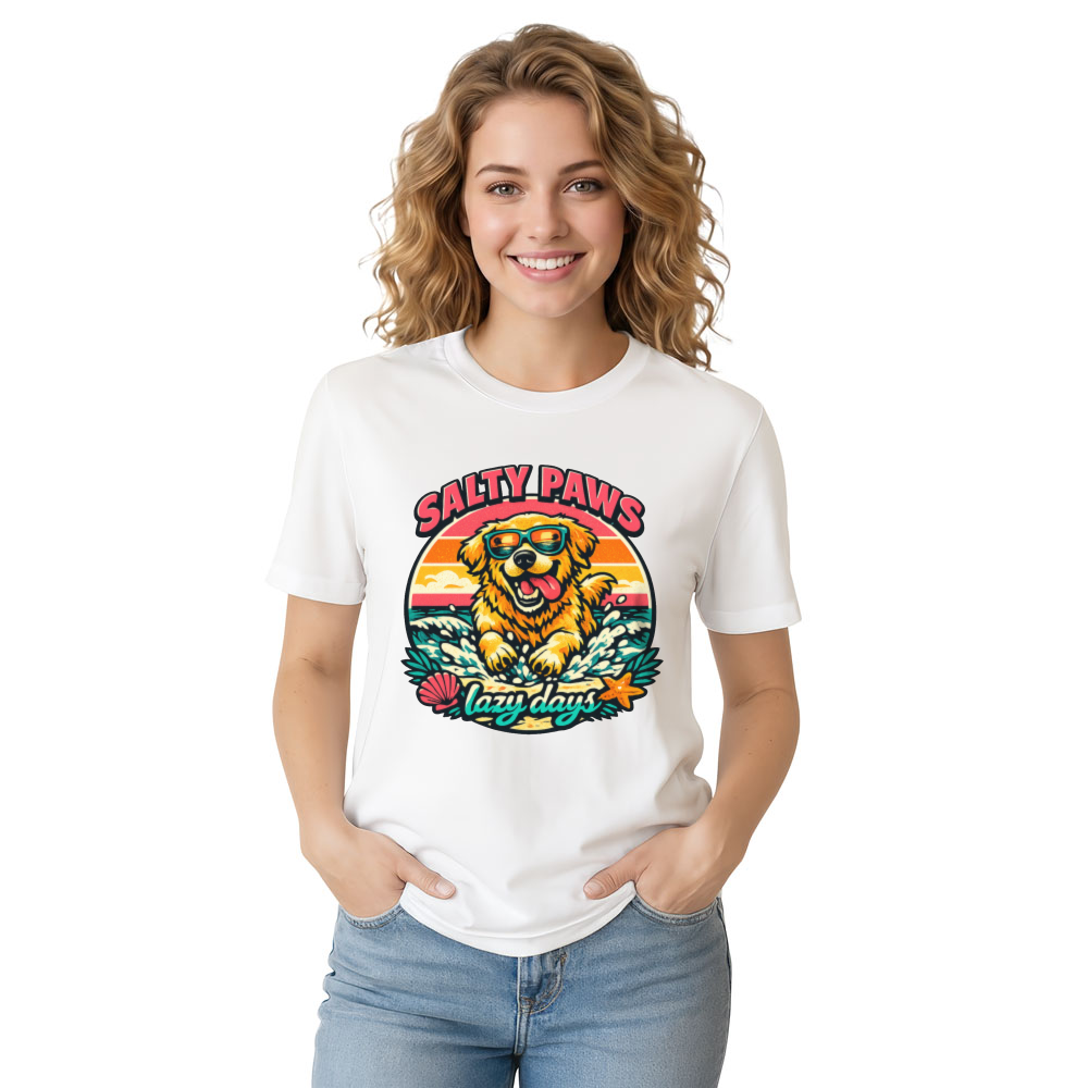 Salty Paws Vintage Golden Retriever Surf Tee Retro Gifts for Men Women Boy Kids T-Shirt