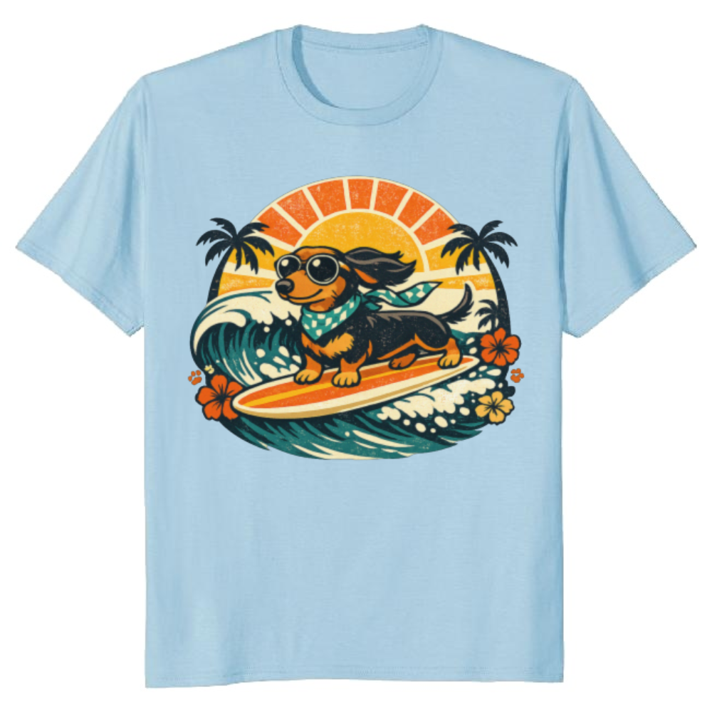 Long Boards Long Dogs Retro 70s Surf Dachshund Graphic Cute Gifts for Men Women Boy Kids T-Shirt