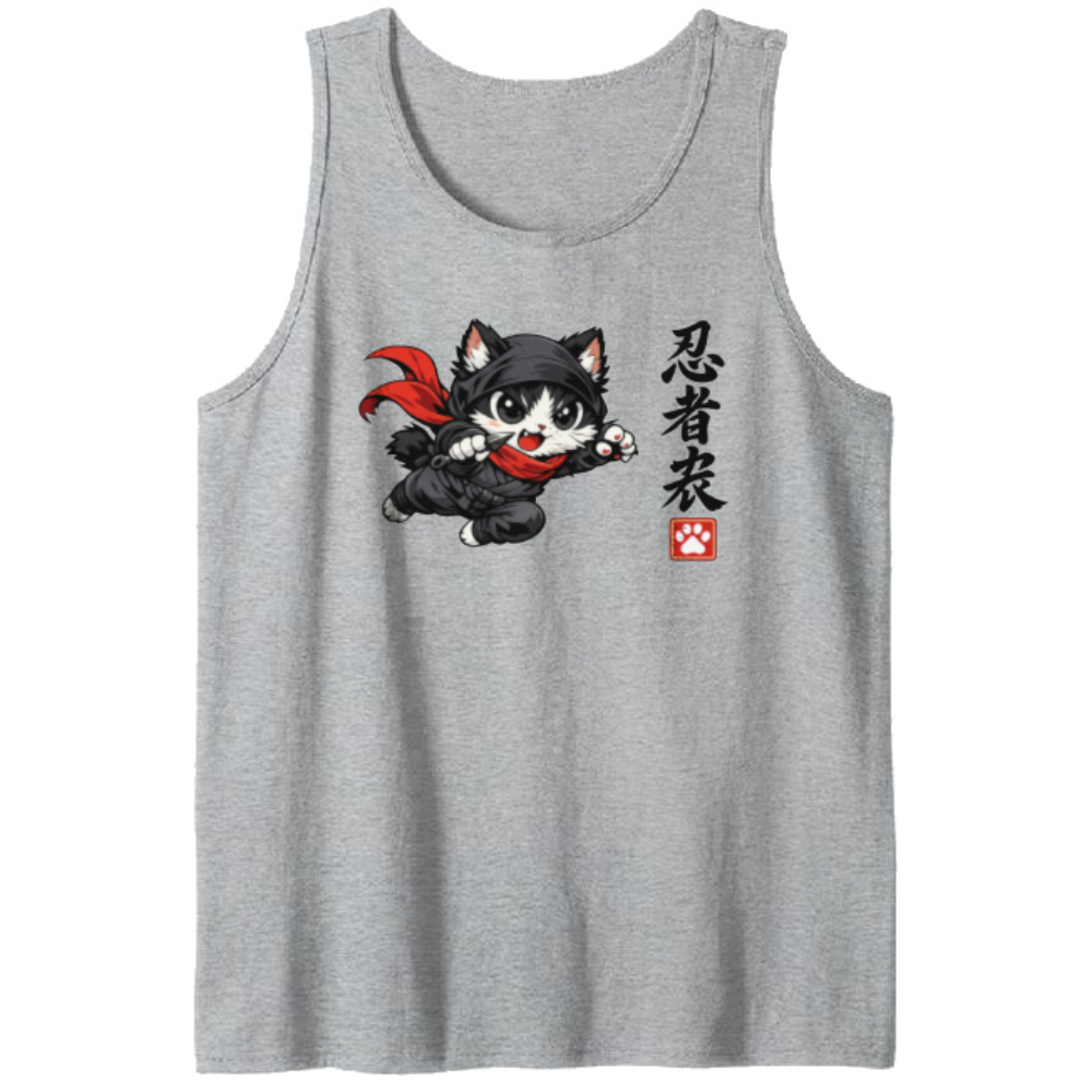 Chibi Ninja Cat Tanktop Minimal Shinobi Art Playful Gifts for Men Women Boy Kids Tanktop