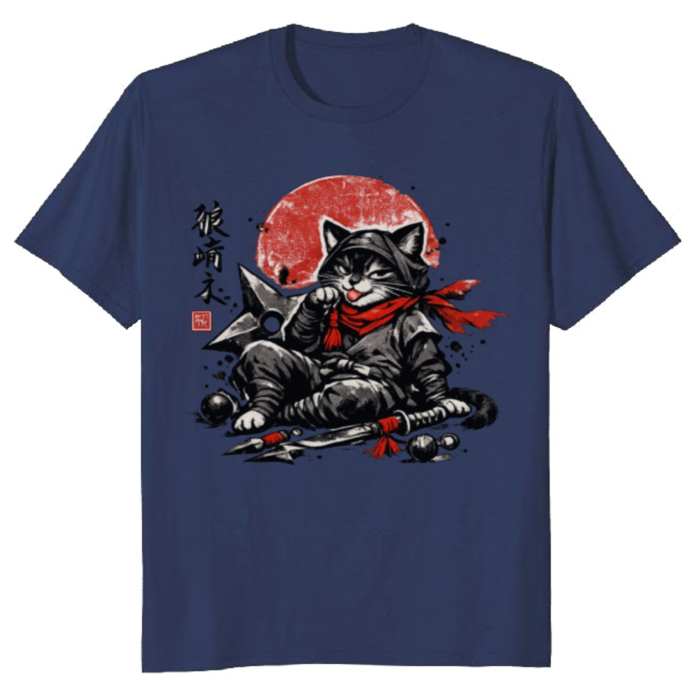 Vintage Sumi E Ninja Cat T-Shirt Playful Gifts for Men Women Boy Kids T-Shirt