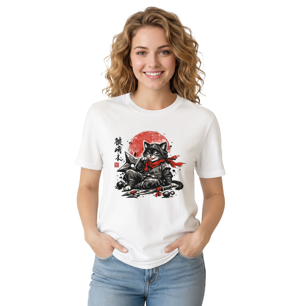 Vintage Sumi E Ninja Cat T-Shirt Playful Gifts for Men Women Boy Kids T-Shirt