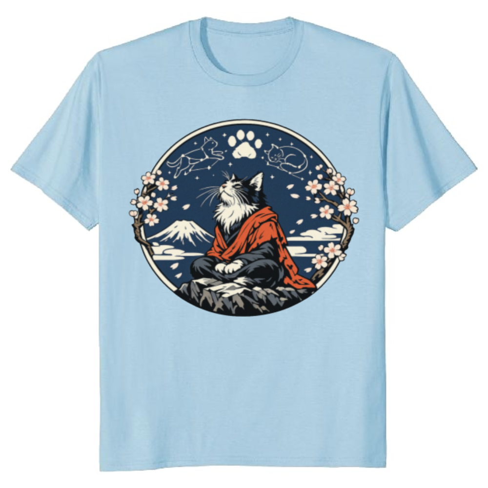 Celestial Sage Ukiyoe Hermit Cat Graphic Mystical Gifts for Men Women Boy Kids T-Shirt