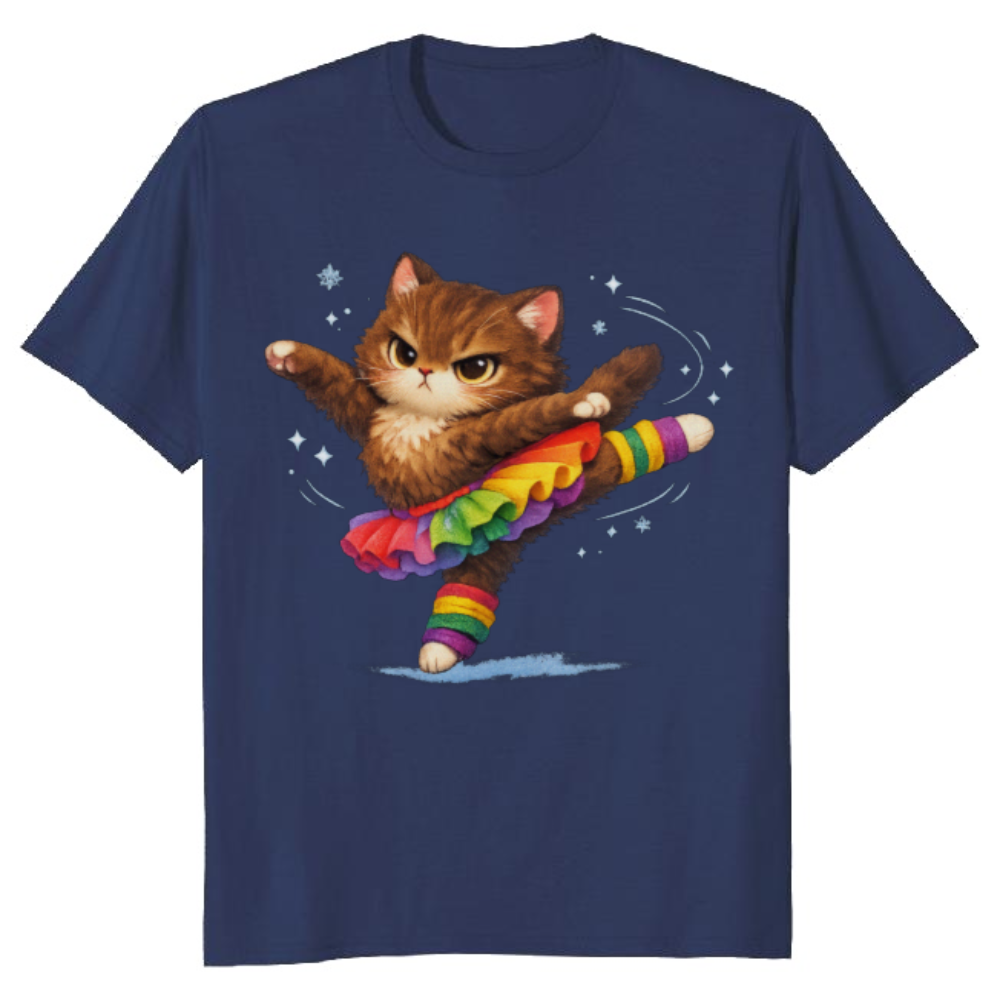 The Alpine Prima Ballerina Cat Snow Slope Illustration Whimsical Gifts for Men Women Girl Kids T-Shirt