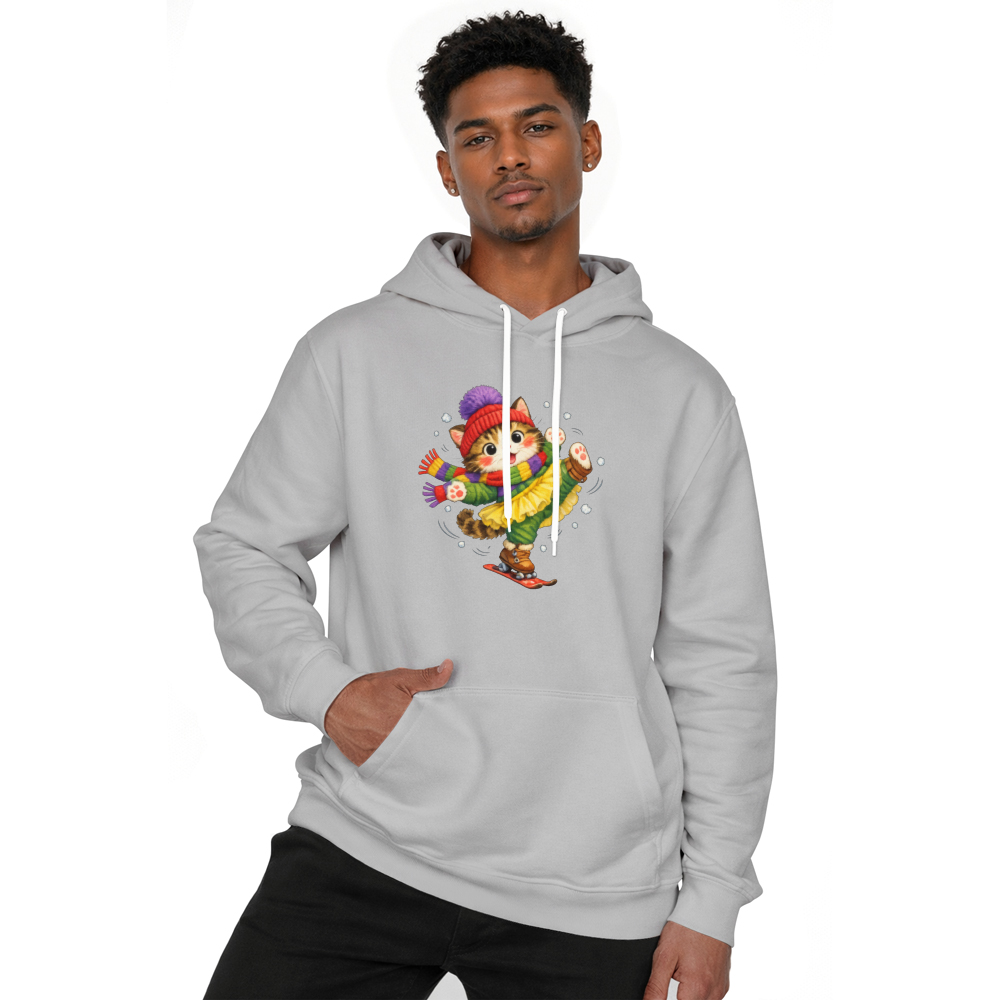 Clumsy Ski Cat Pullover Hoodie Playful Gifts for Men Women Boy Kids Pull over hoodie