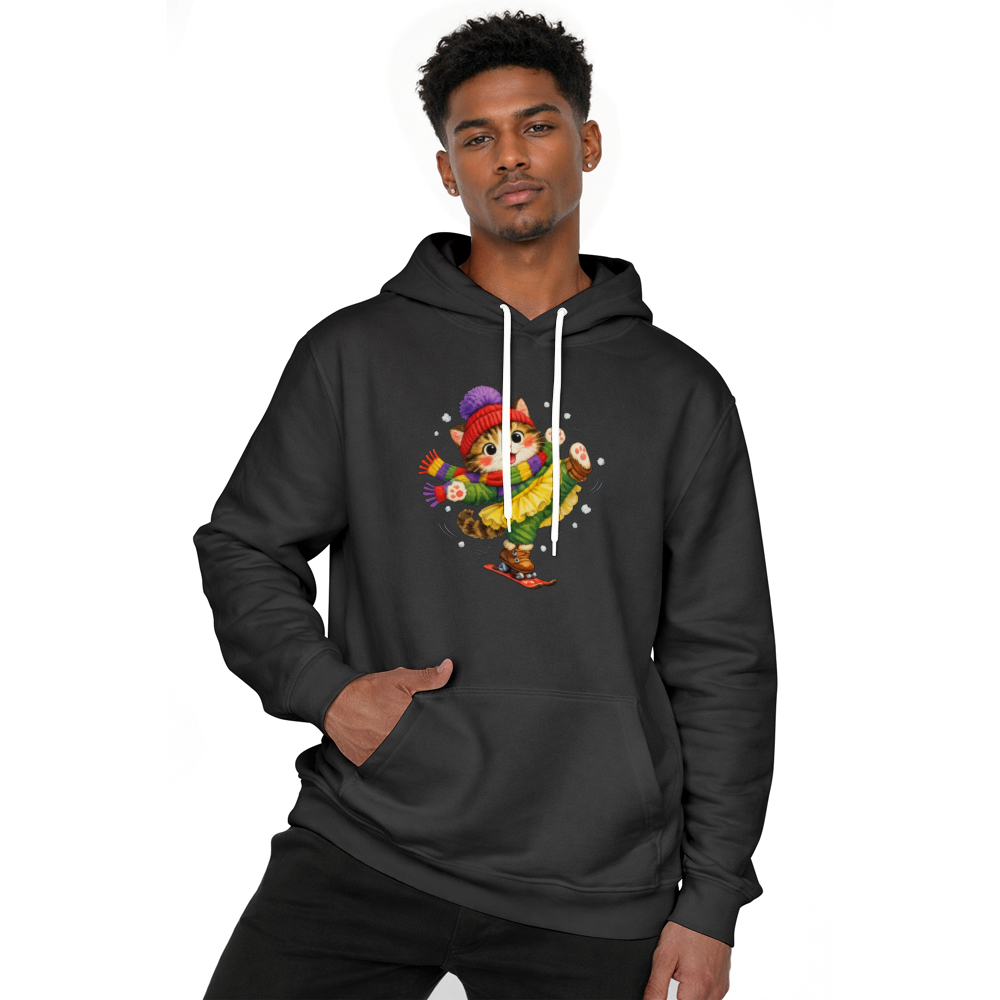 Clumsy Ski Cat Pullover Hoodie Playful Gifts for Men Women Boy Kids Pull over hoodie