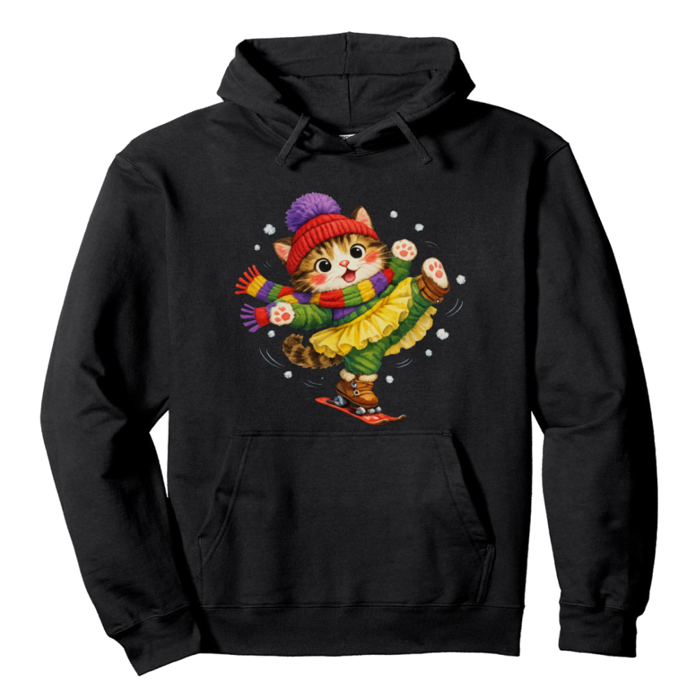 Clumsy Ski Cat Pullover Hoodie Playful Gifts for Men Women Boy Kids Pull over hoodie