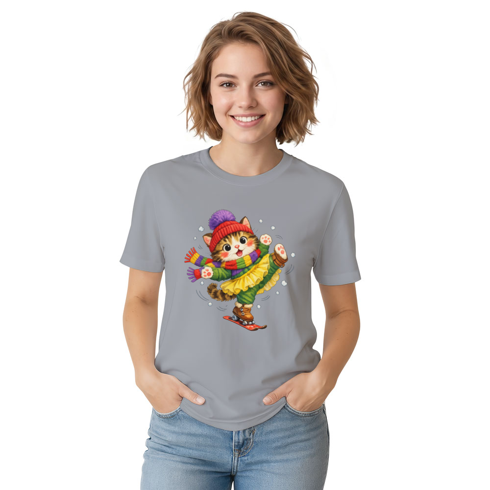 Clumsy Skiing Cat T-Shirt For Winter Fun Playful Gifts for Men Women Boy Kids T-Shirt
