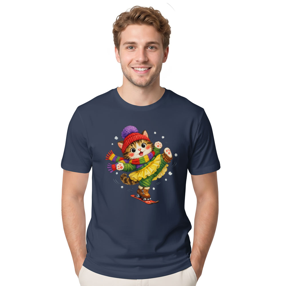 Clumsy Skiing Cat T-Shirt For Winter Fun Playful Gifts for Men Women Boy Kids T-Shirt